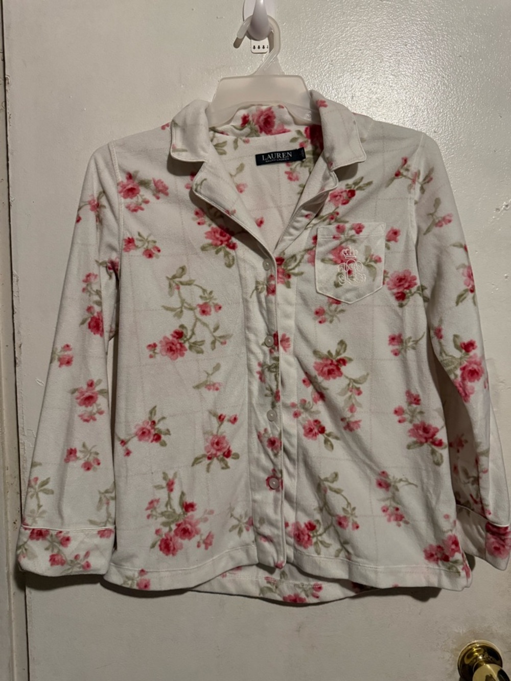 Lauren by Ralph Lauren White Floral Button-Up Pajama Top